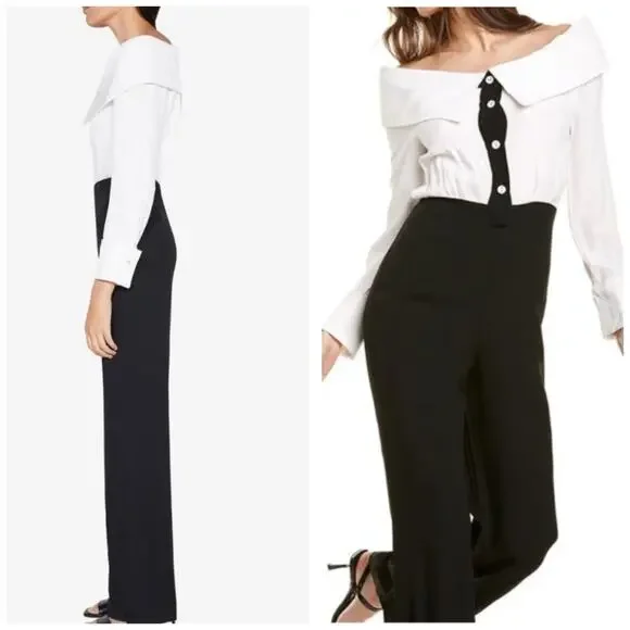 Staud Palladium Jumpsuit Sz 0 Off Shoulder Straight Leg Minimalist Quiet Luxury - Picture 2 of 13